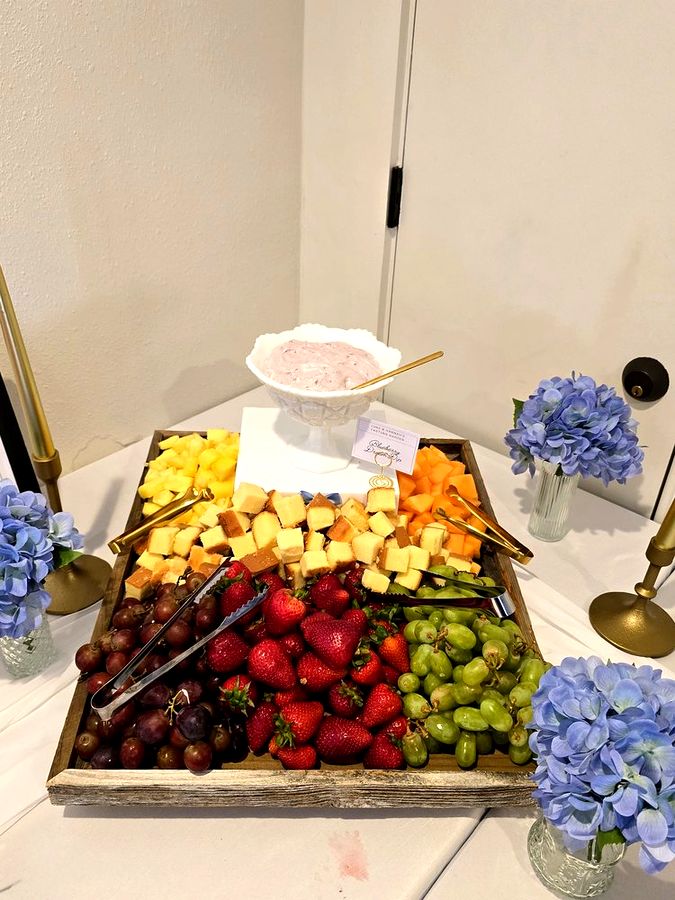 Fresh fruit board with blueberry dip